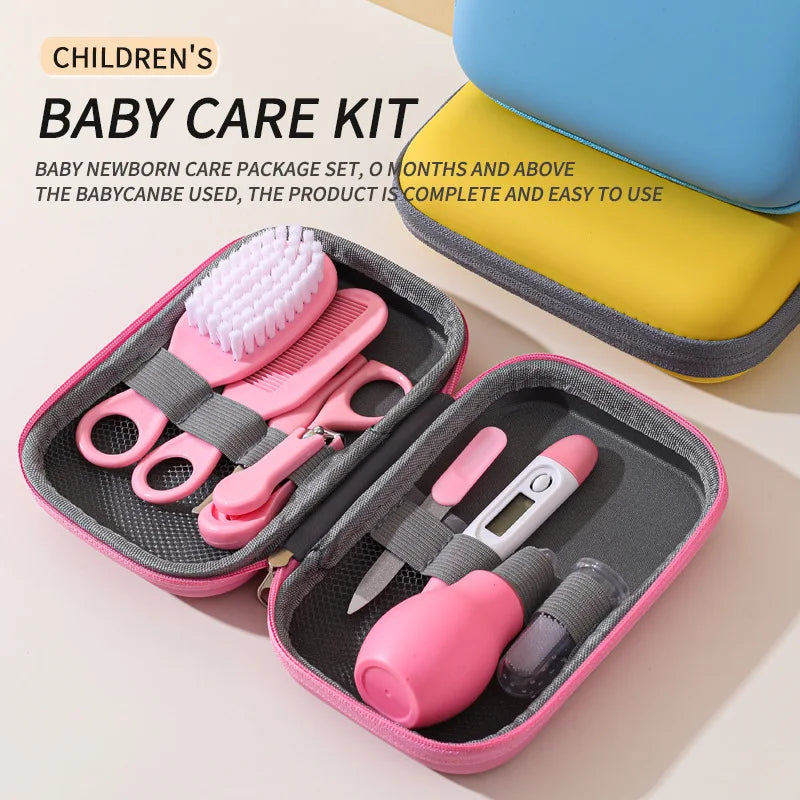 8PCS Baby Care Cleaning Set Nail Clippers Comb Head Massage Nasal Aspirator Thermometer Soft Bristle Brush Children Grooming Kit