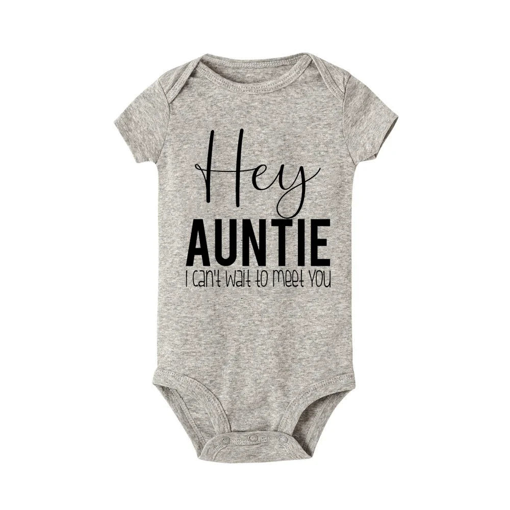 Hey Aunt I Can't Wait To Meet You Announcement Baby Bodysuit Summer Boy Girl Romper Pregnancy Reveal Clothes Infant Shower Gifts