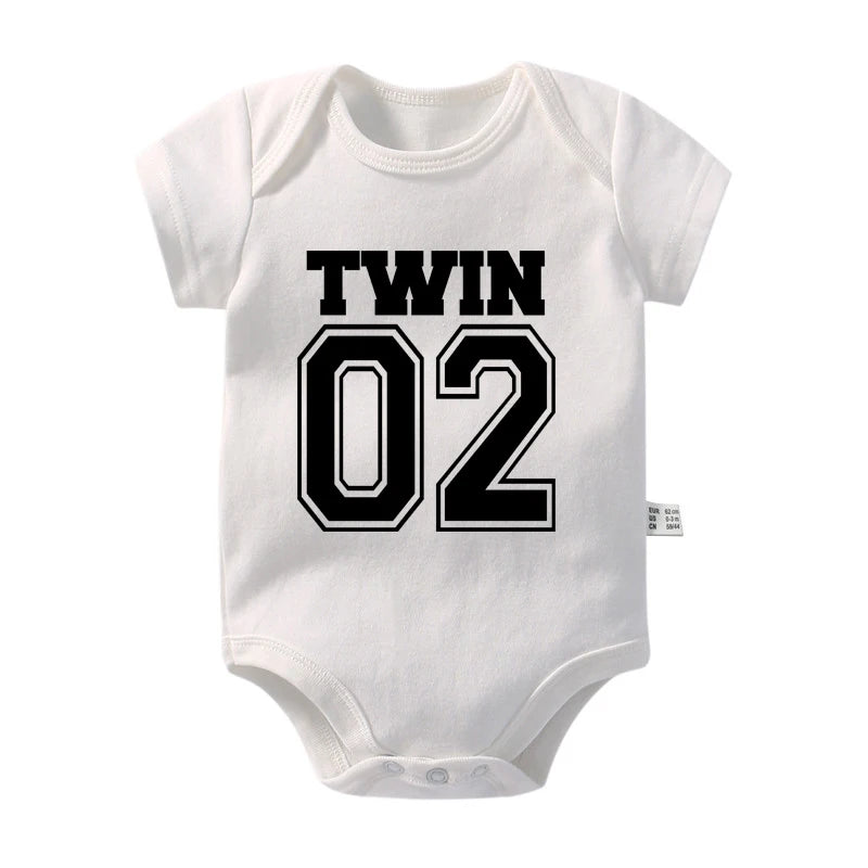 Twin 01 02 Print Twins Matching Baby Bodysuit Boys Girls Gift for Twins Twin Boys Jumpsuit Wear Unisex Newborn Baby Shower Gifts