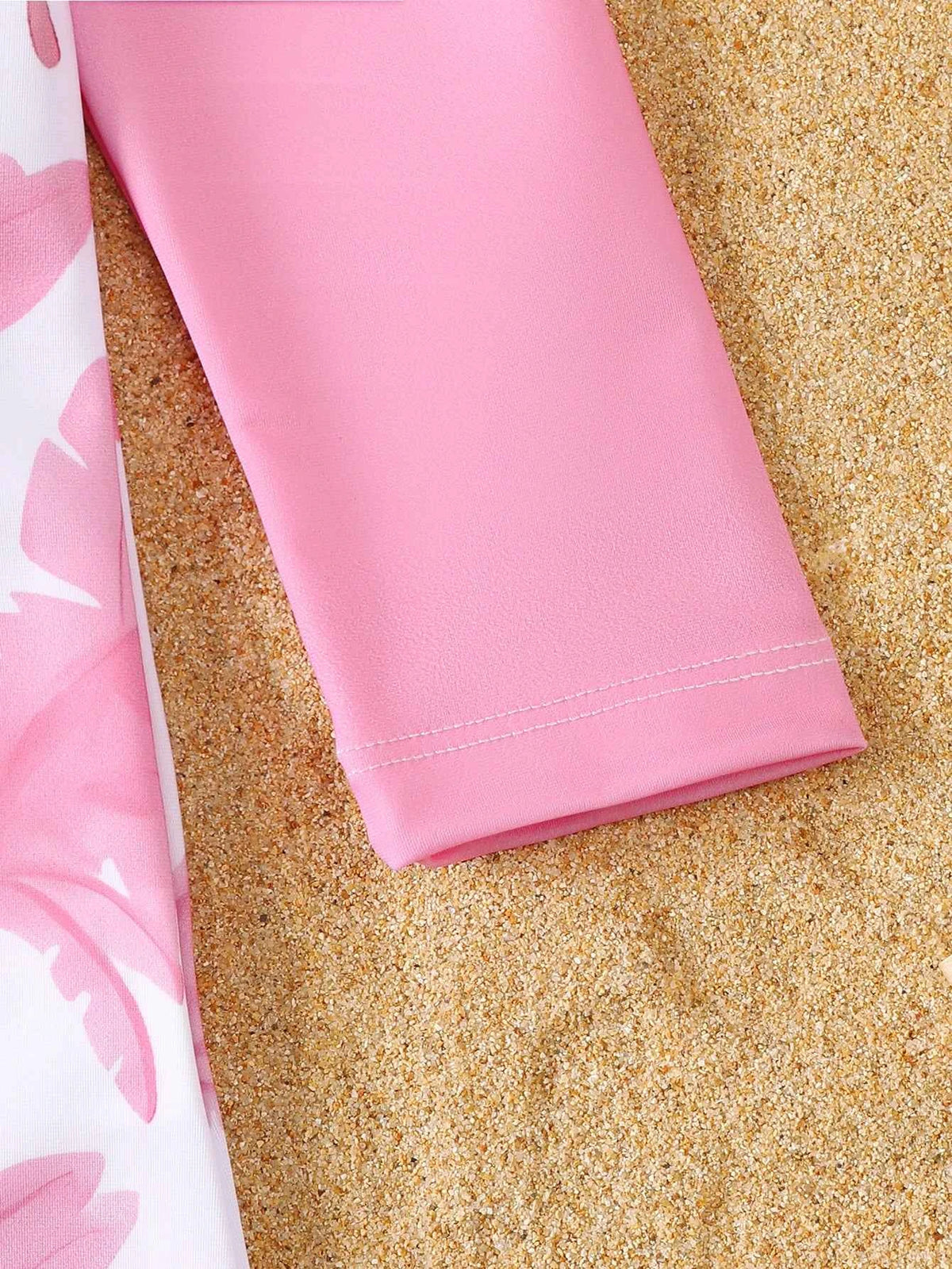 Baby Girl Summer Pink Print Long Sleeve Swimsuit with Hat Infant Swimwear Protection And Comfort