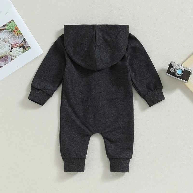 Citgeett Autumn Infant Baby Boys Girls Fall Jumpsuits Long Sleeve Solid Color Zipper Hooded Rompers Outfit