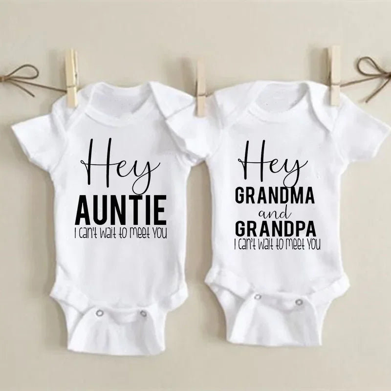 Hey Aunt I Can't Wait To Meet You Announcement Baby Bodysuit Summer Boy Girl Romper Pregnancy Reveal Clothes Infant Shower Gifts