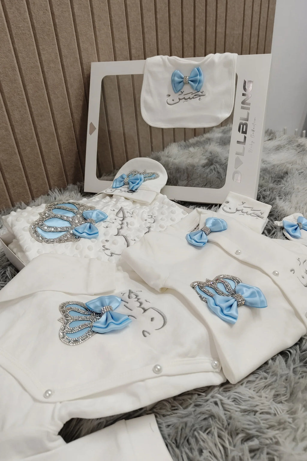 Baby Boy Prince Hospital Exit Newborn Bling Outfits Baby Bottles Gift Set Baby Shower Gift 5pcs Crown Romper