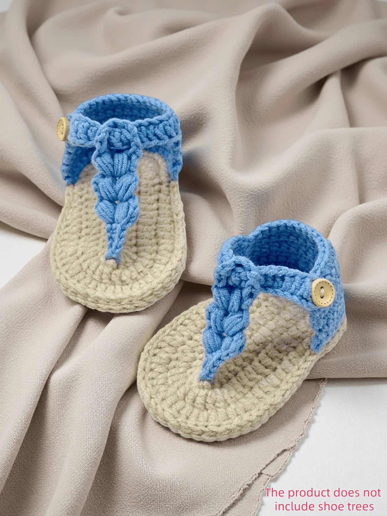 1 Pair Handmade Crochet Baby Girl Sandals, Pink  with Button Strap, Infant Booties