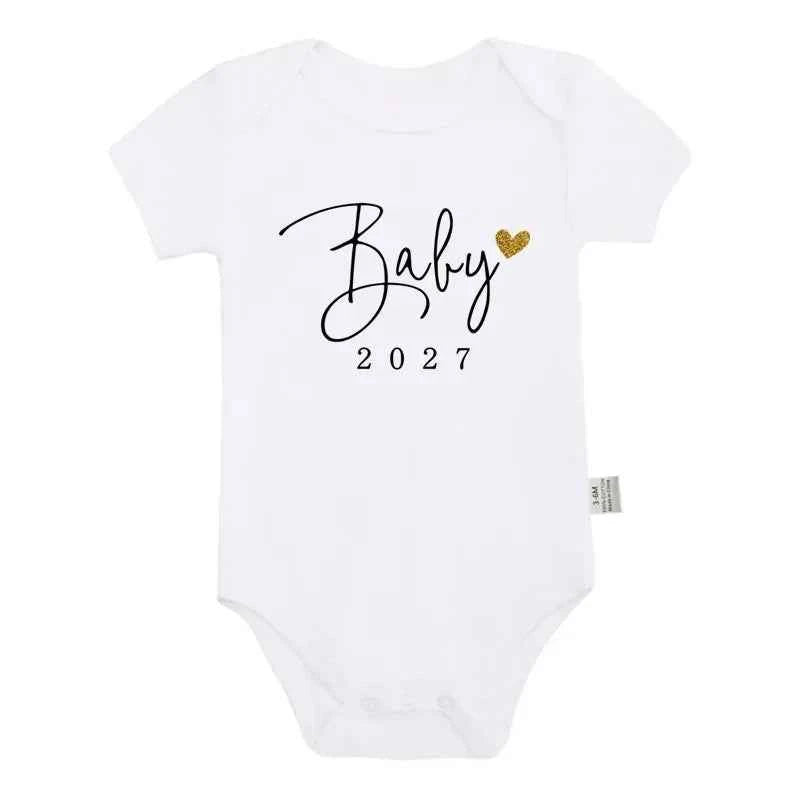 Baby Bodysuit "Baby 2027" Letter Slogan Print Graphic Infant Christening Outfit Newborn Boy Girl 0-24M Short Sleeve Baby Romper