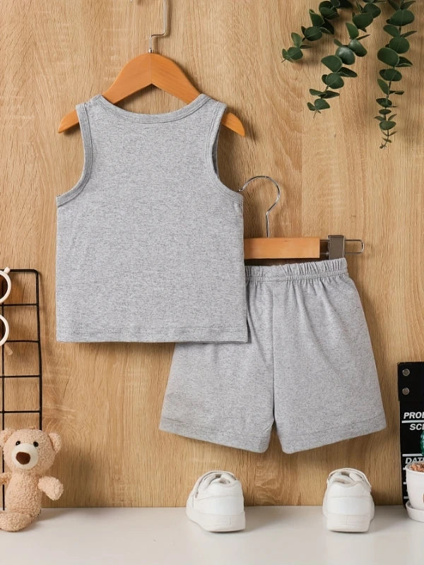 Summer Infant Boy's round Neck Letter Print Vest And Shorts Set Casual Two-Piece Outfit for Toddlers