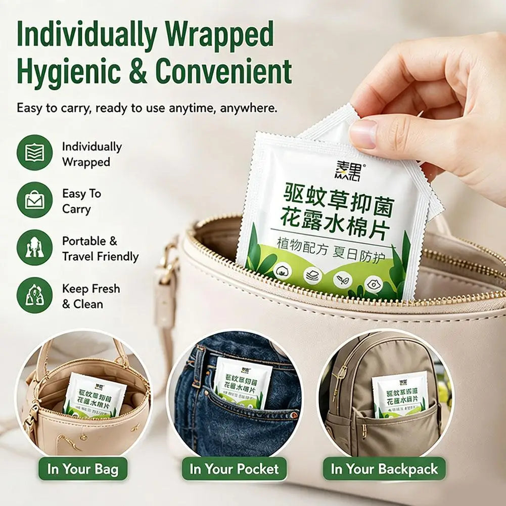 20/50pcs Individually Packaged Portable Summer Baby And Children's Comfortable Natural Plant Extract Wet Wipes Mosquito Control