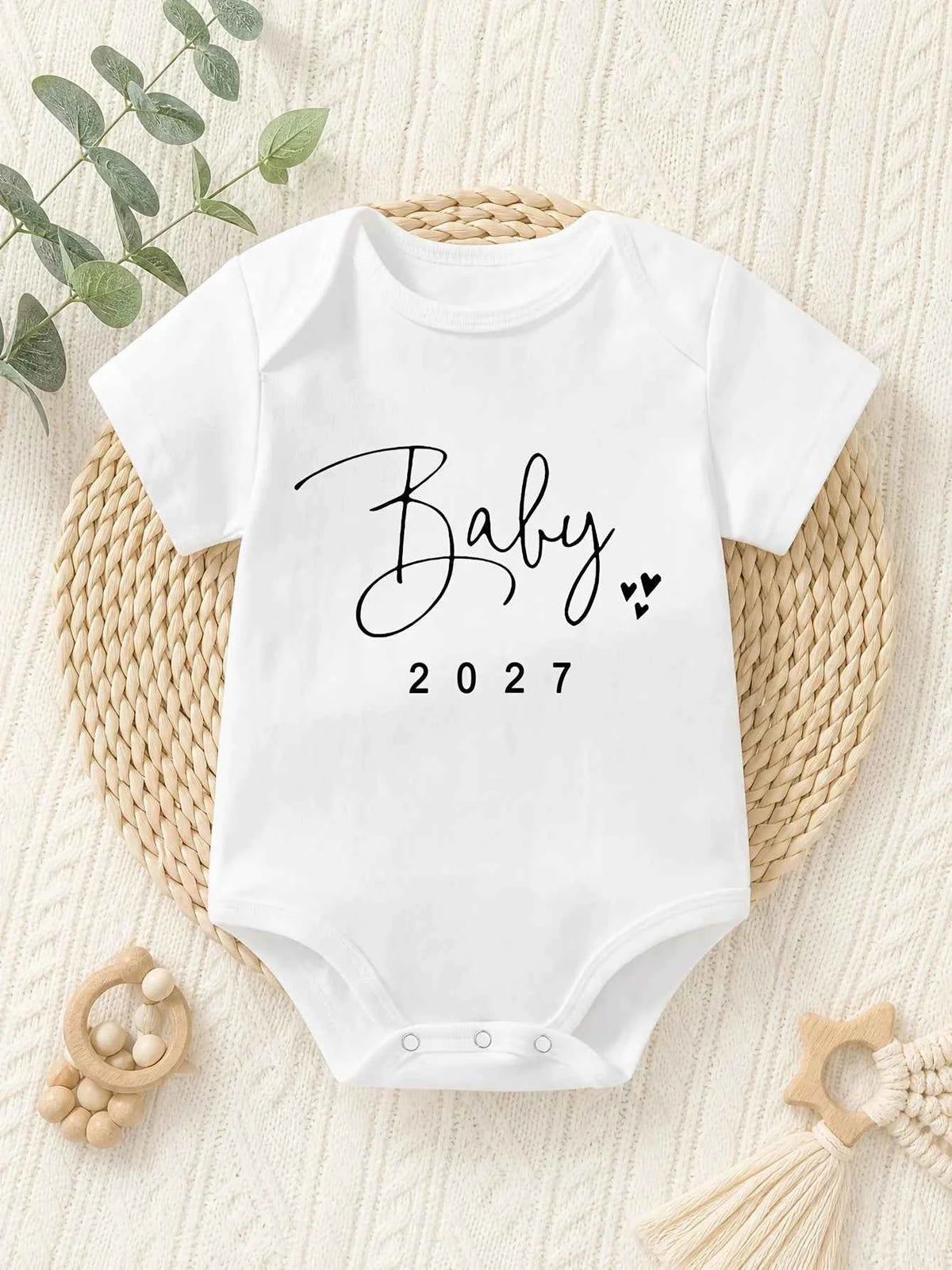 Baby Bodysuit "Baby 2027" Letter Slogan Print Graphic Infant Christening Outfit Newborn Boy Girl 0-24M Short Sleeve Baby Romper