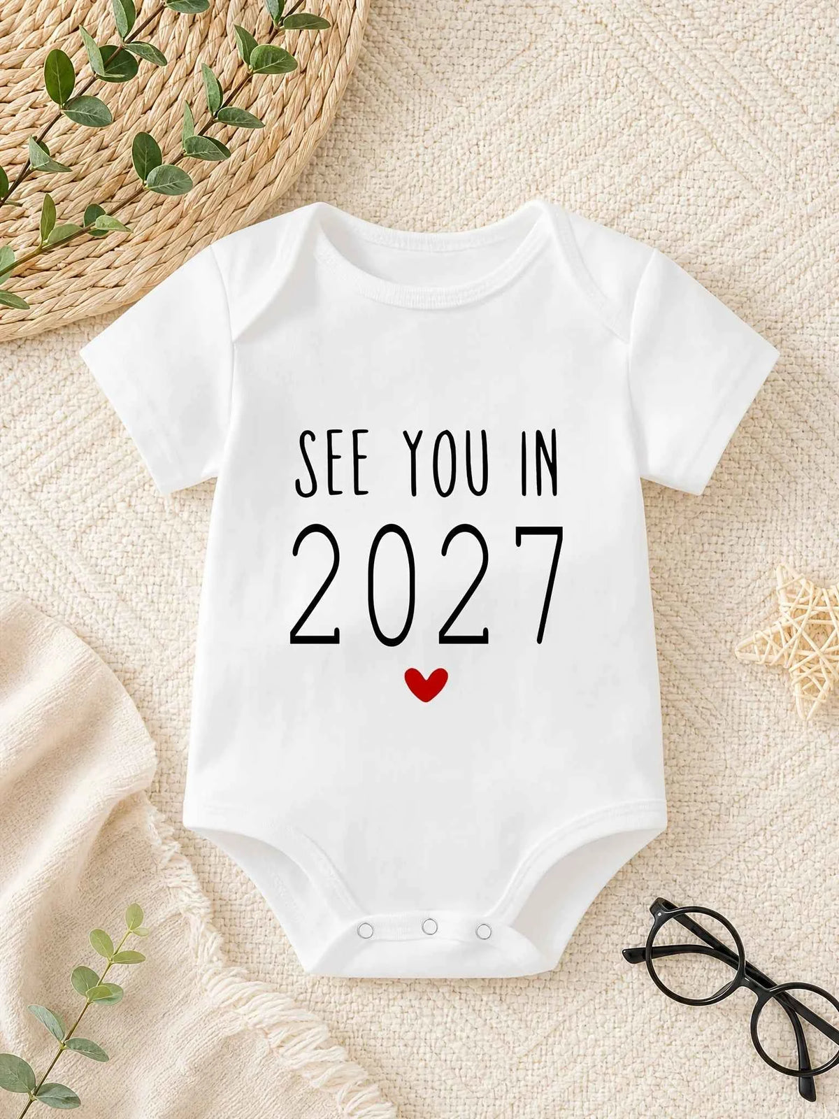 Baby Bodysuit "Baby 2027" Letter Slogan Print Graphic Infant Christening Outfit Newborn Boy Girl 0-24M Short Sleeve Baby Romper
