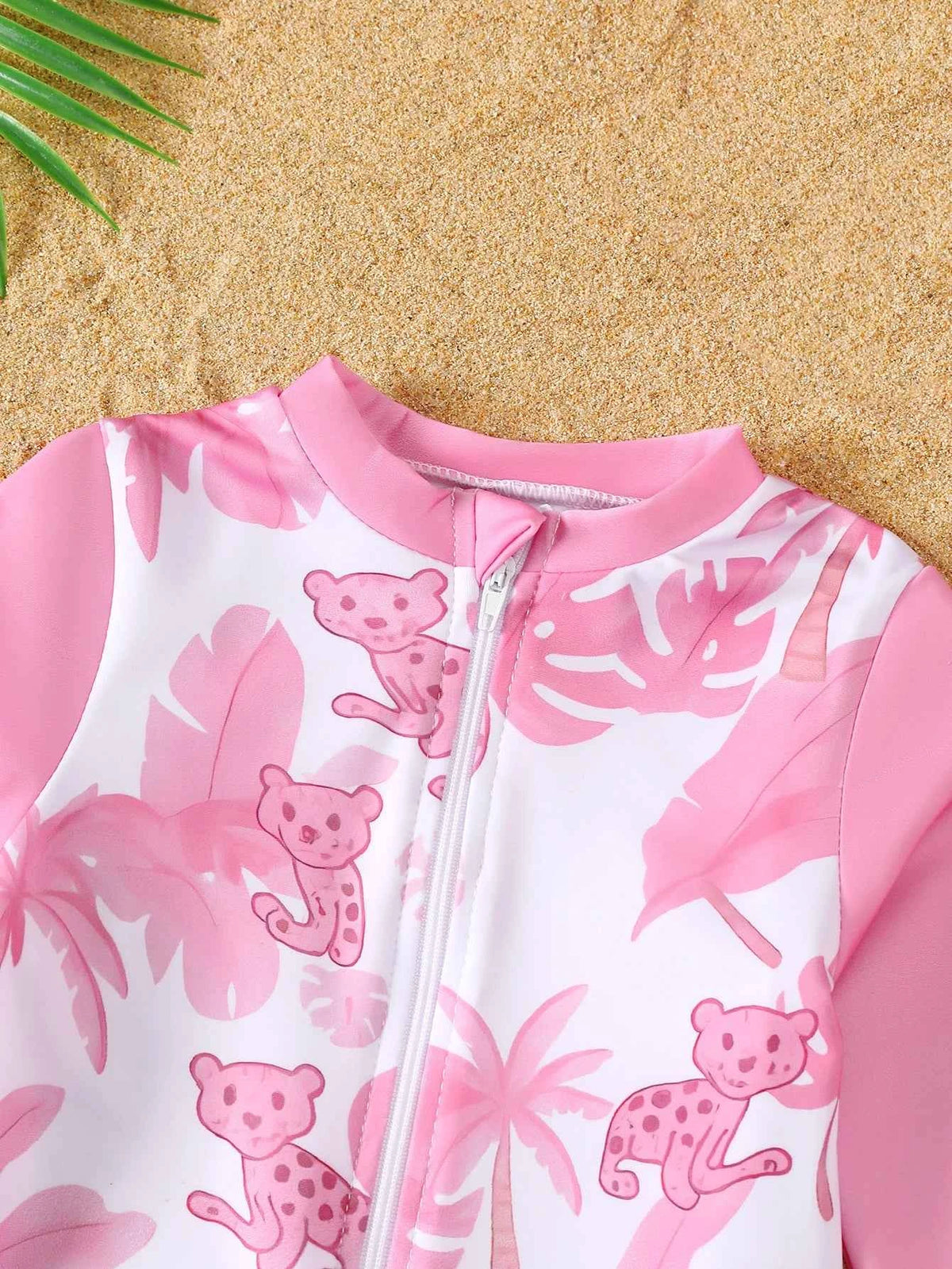 Baby Girl Summer Pink Print Long Sleeve Swimsuit with Hat Infant Swimwear Protection And Comfort