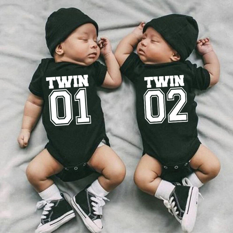 Twin 01 02 Print Twins Matching Baby Bodysuit Boys Girls Gift for Twins Twin Boys Jumpsuit Wear Unisex Newborn Baby Shower Gifts
