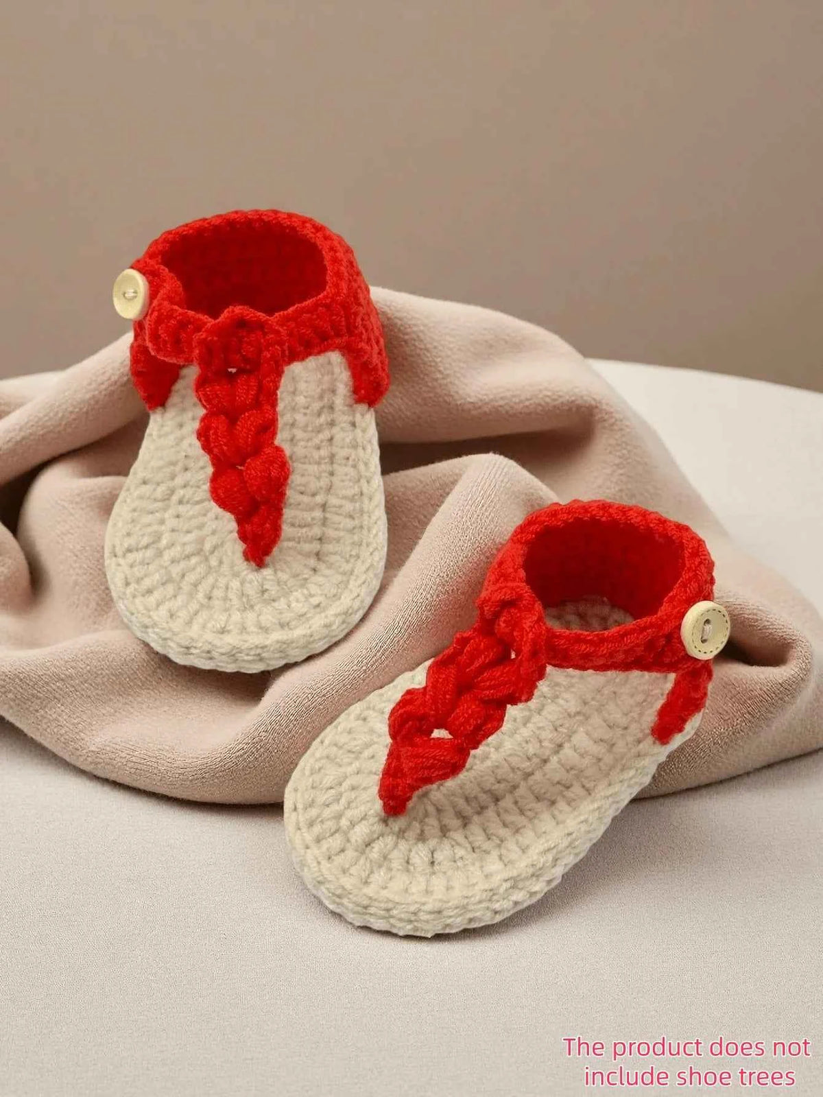 1 Pair Handmade Crochet Baby Girl Sandals, Pink  with Button Strap, Infant Booties