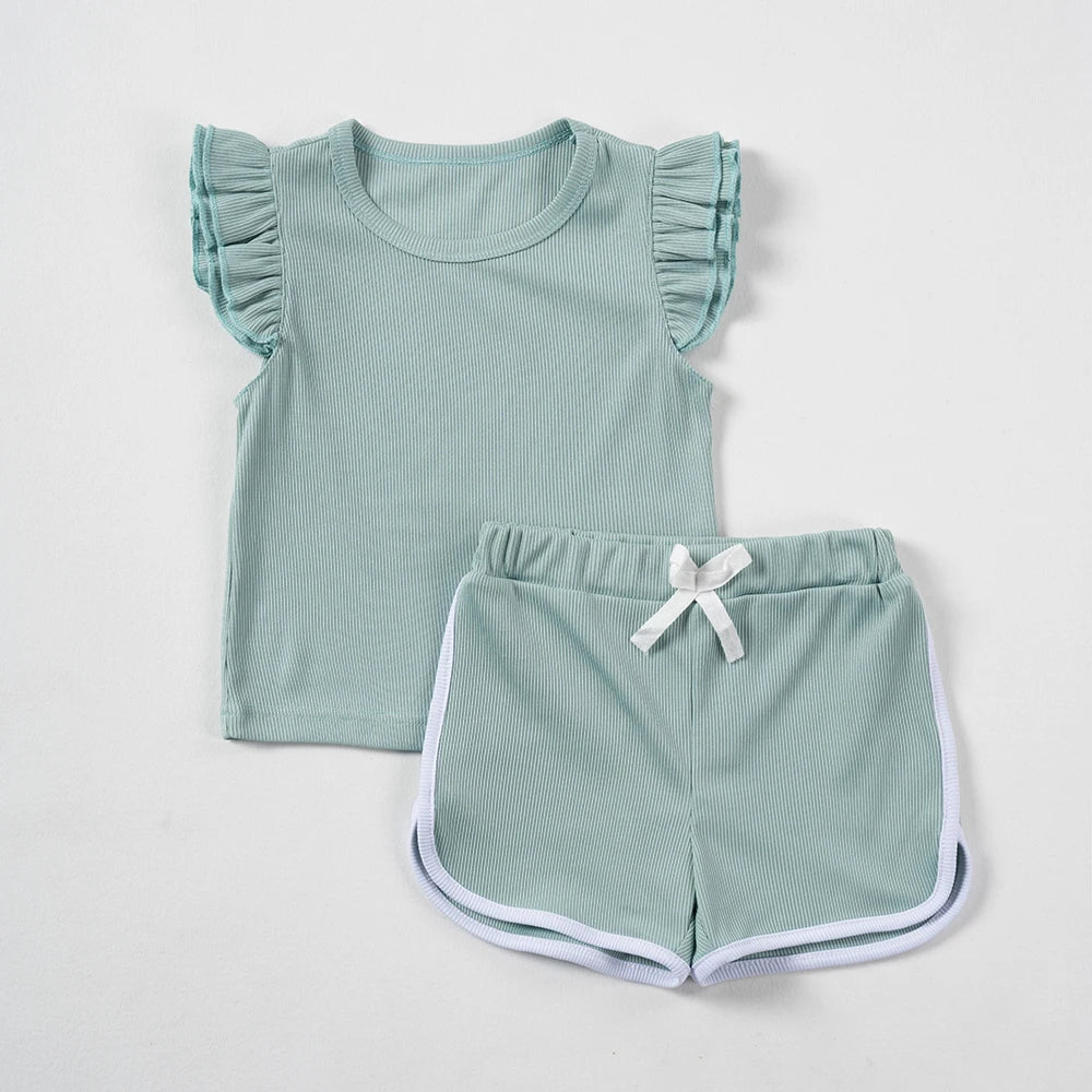 2024 Home Outgoing Summer Shorts T-shirt Set Two Piece Cute Baby Set Comfortable Leisure Breathable Set