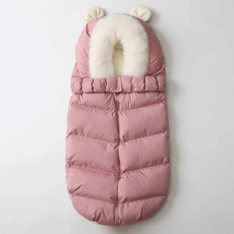 Winter 0-12Months Baby Footmuff For Outside Travel Thick Warm Envelope Cocoon Removable Fur Collar Baby Carriage Bag In Stroller