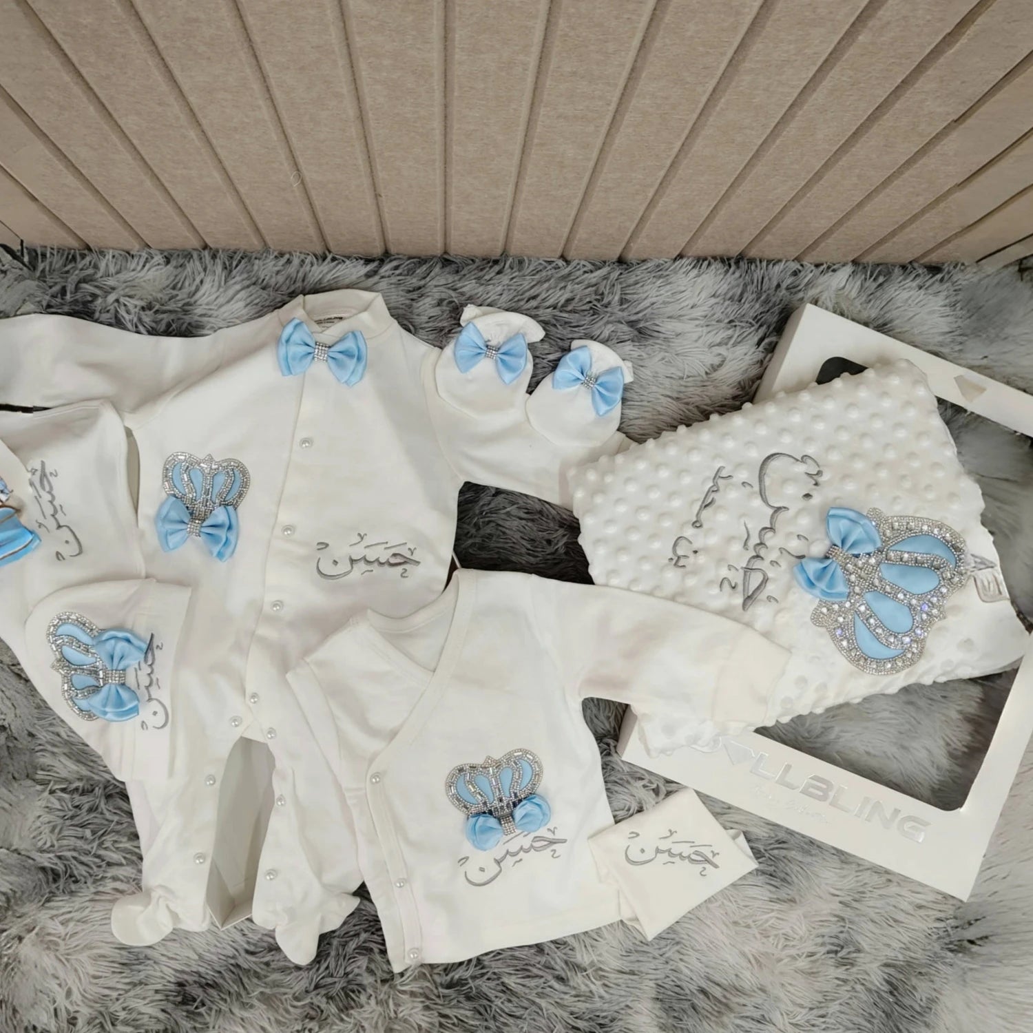 Baby Boy Prince Hospital Exit Newborn Bling Outfits Baby Bottles Gift Set Baby Shower Gift 5pcs Crown Romper
