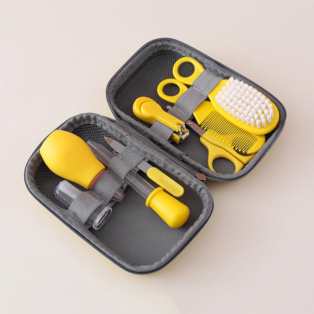 8PCS Baby Care Cleaning Set Nail Clippers Comb Head Massage Nasal Aspirator Thermometer Soft Bristle Brush Children Grooming Kit