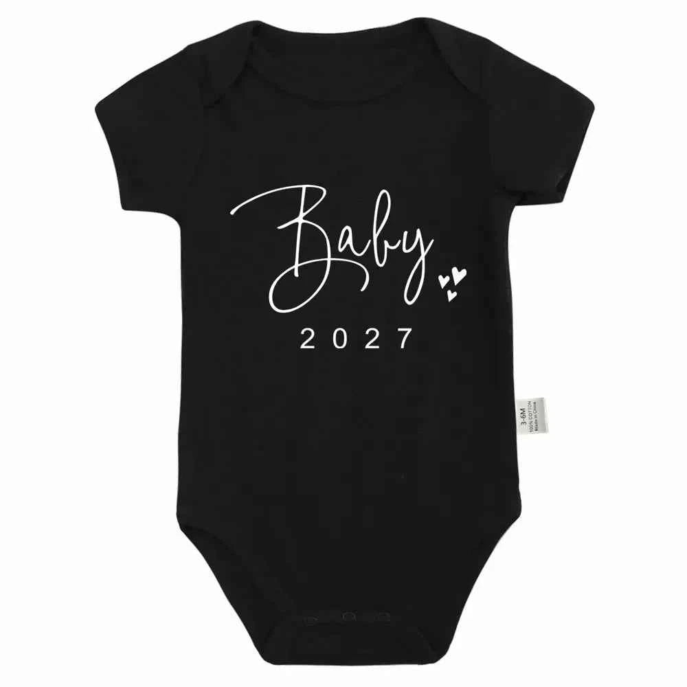 Baby Bodysuit "Baby 2027" Letter Slogan Print Graphic Infant Christening Outfit Newborn Boy Girl 0-24M Short Sleeve Baby Romper
