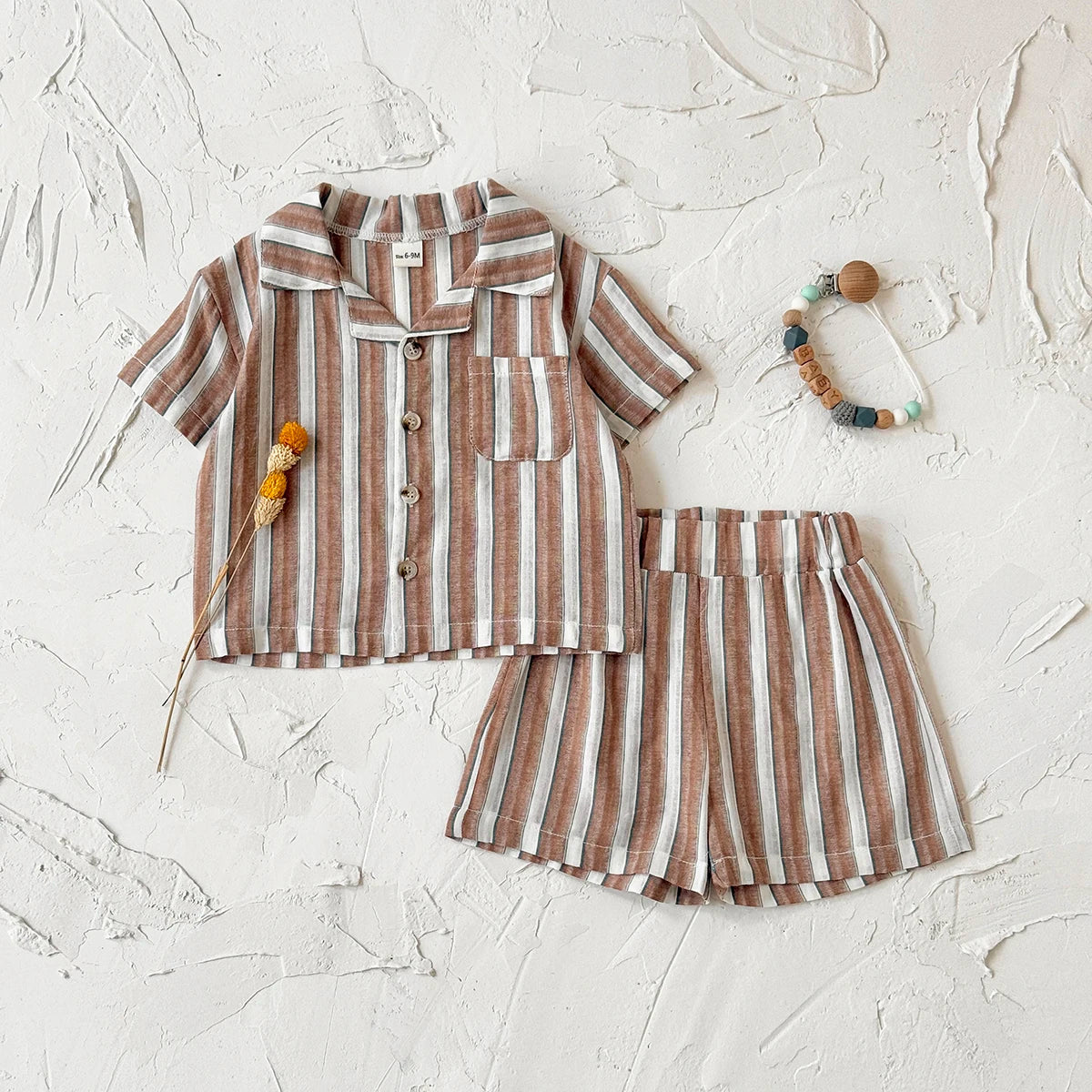 2Pcs Set Newborn Baby Boy Girl Striped Lapel Button Up Shirt Top+Shorts Summer Infant Toddler Outfit Sweatshirt Kids Clothes