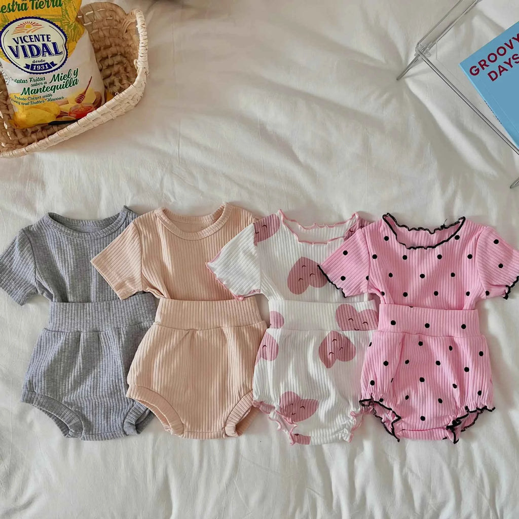 2psc Summer Baby for Boys and Girls Casual Short Elasticity Sleeve Top + Shorts Solid Color Kids One-Piece Fashion Baby Clothing