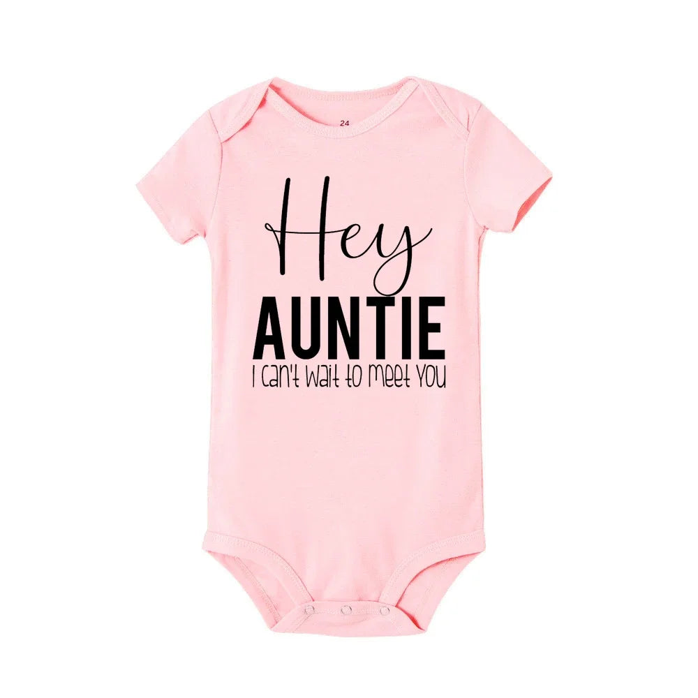 Hey Aunt I Can't Wait To Meet You Announcement Baby Bodysuit Summer Boy Girl Romper Pregnancy Reveal Clothes Infant Shower Gifts