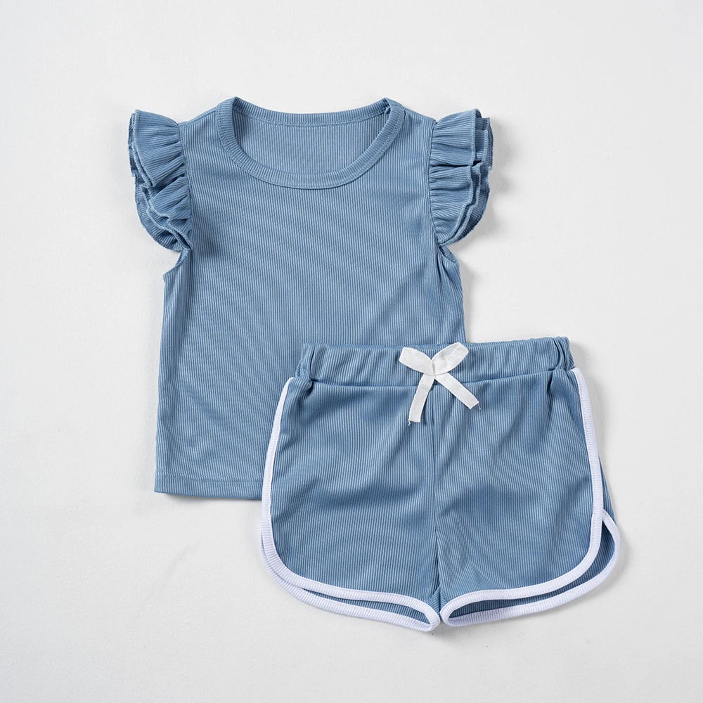 2024 Home Outgoing Summer Shorts T-shirt Set Two Piece Cute Baby Set Comfortable Leisure Breathable Set
