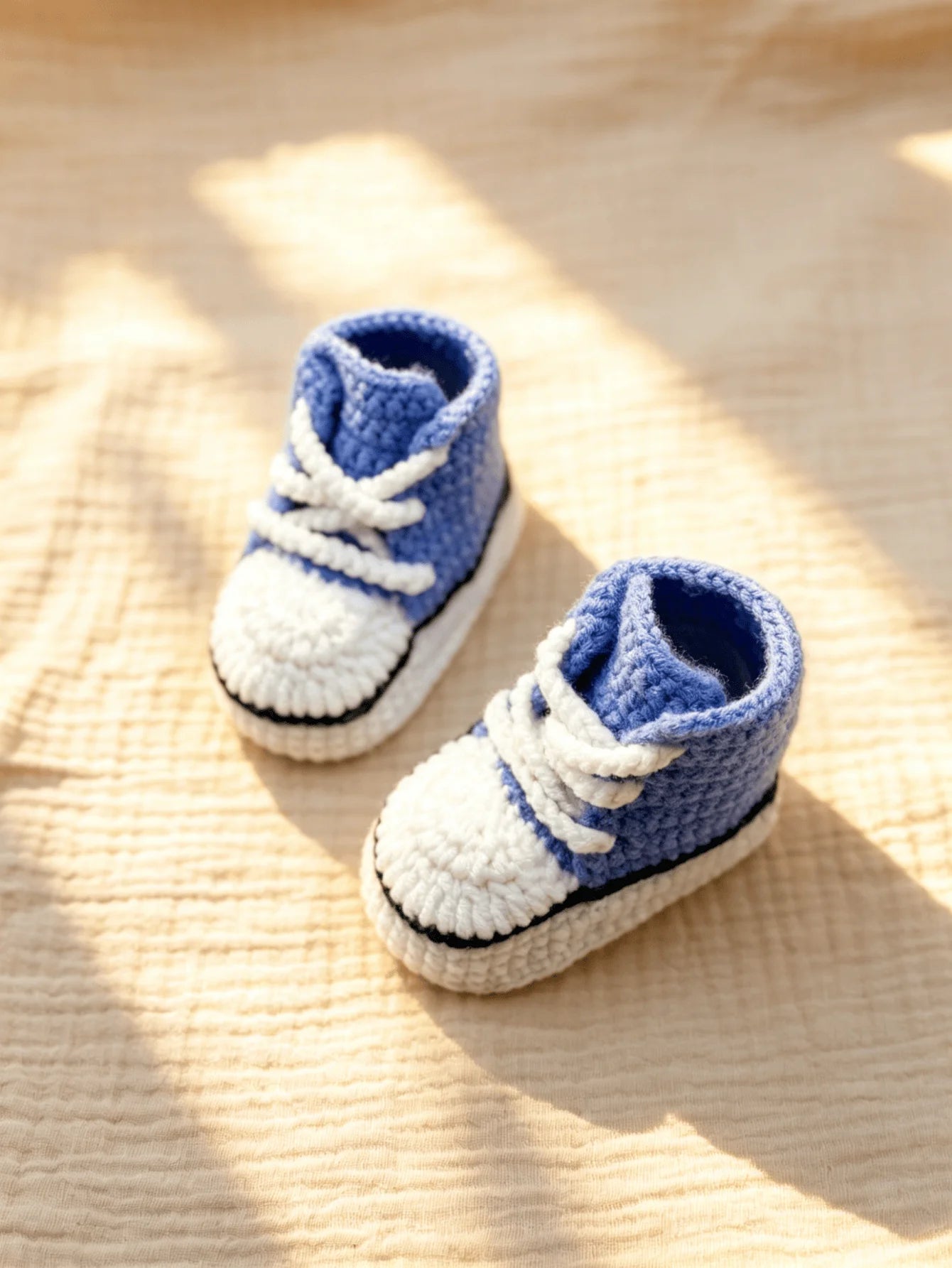 1 Pair Crochet Baby Booties, High-Top Sneaker Style, White with Red Accent, Handmade Infant Shoes