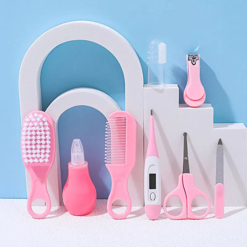 8PCS Baby Care Cleaning Set Nail Clippers Comb Head Massage Nasal Aspirator Thermometer Soft Bristle Brush Children Grooming Kit