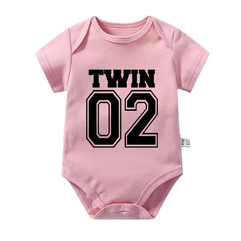 Twin 01 02 Print Twins Matching Baby Bodysuit Boys Girls Gift for Twins Twin Boys Jumpsuit Wear Unisex Newborn Baby Shower Gifts