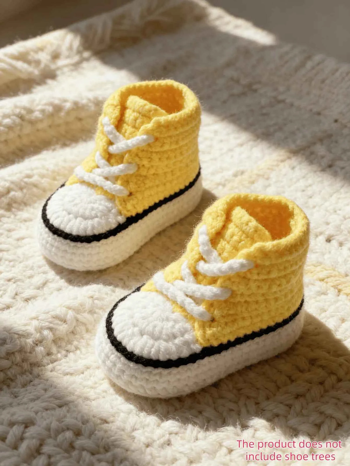 1 Pair Crochet Baby Booties, High-Top Sneaker Style, White with Red Accent, Handmade Infant Shoes