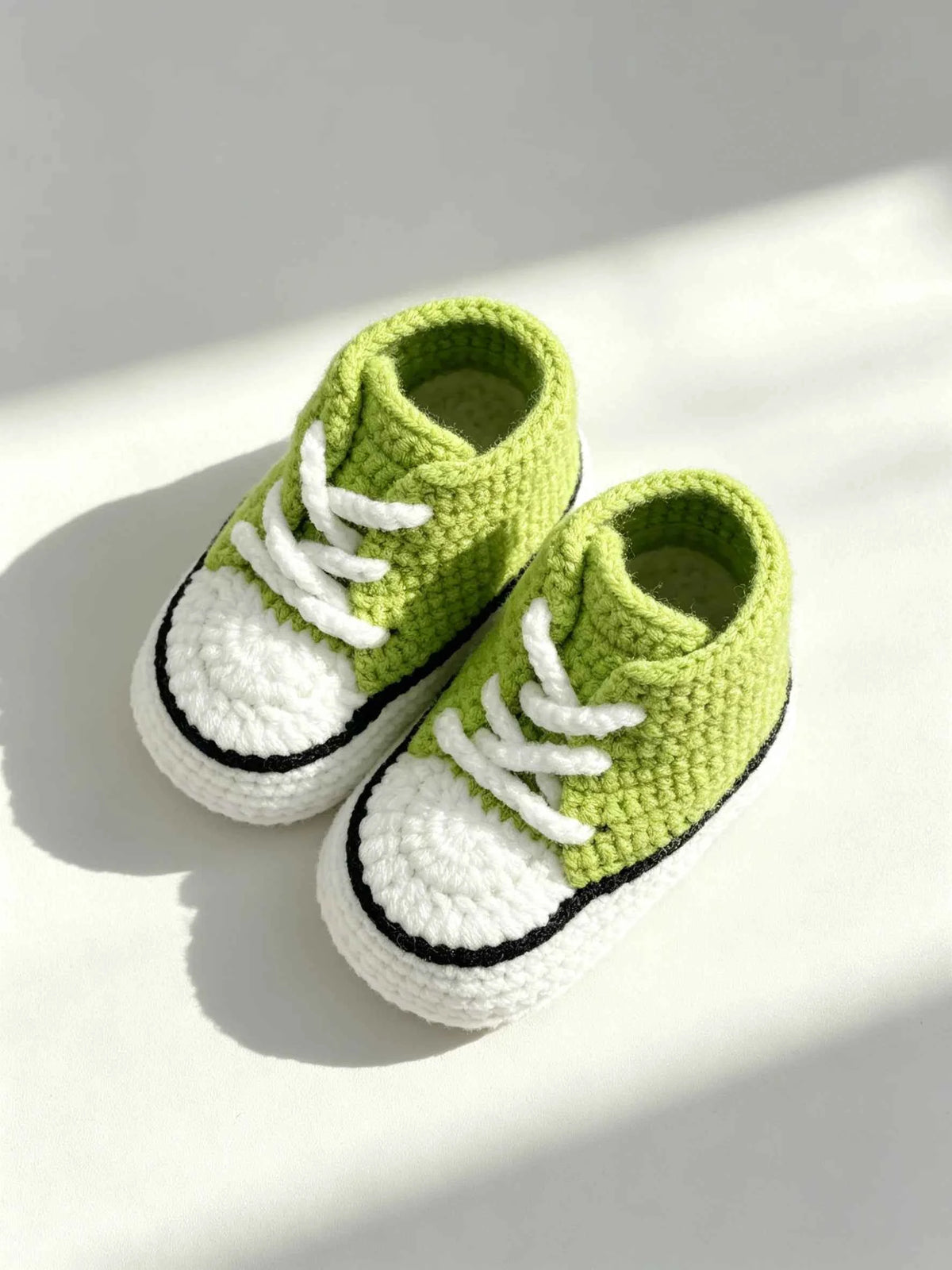 1 Pair Crochet Baby Booties, High-Top Sneaker Style, White with Red Accent, Handmade Infant Shoes