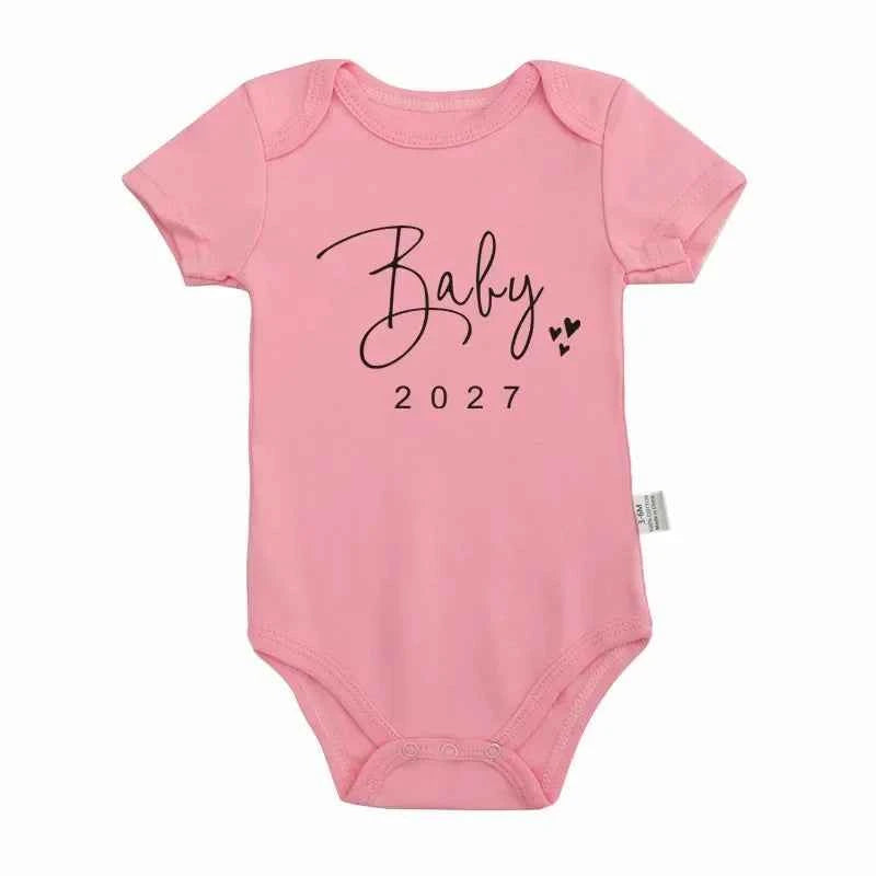 Baby Bodysuit "Baby 2027" Letter Slogan Print Graphic Infant Christening Outfit Newborn Boy Girl 0-24M Short Sleeve Baby Romper