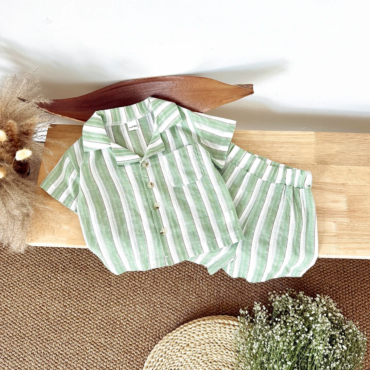 2Pcs Set Newborn Baby Boy Girl Striped Lapel Button Up Shirt Top+Shorts Summer Infant Toddler Outfit Sweatshirt Kids Clothes