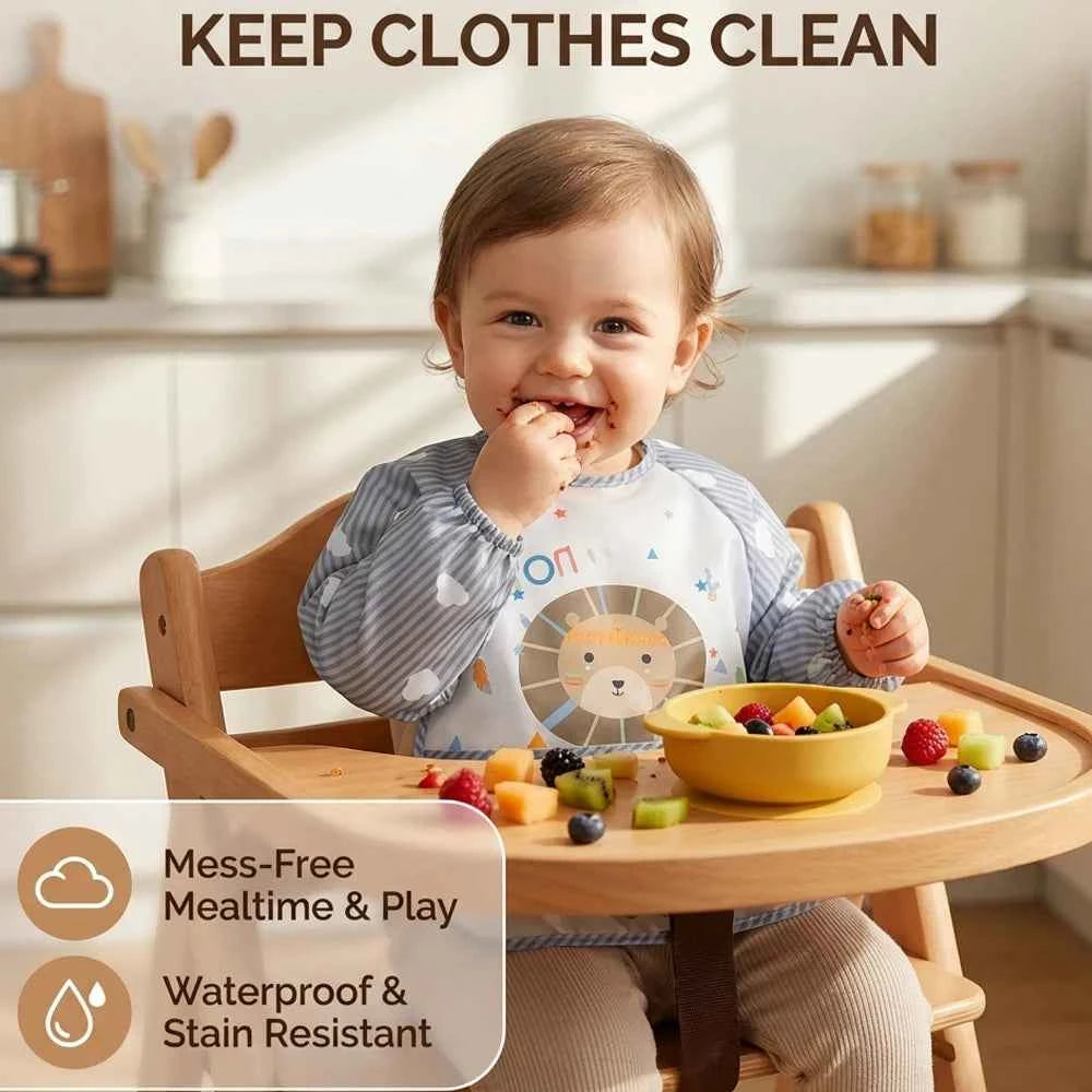 2pcs Waterproof Full Sleeve Baby Bibs Children Apron Long Sleeve Feeding Smock Kids Eating Breastplate Infant Scarf Clothing