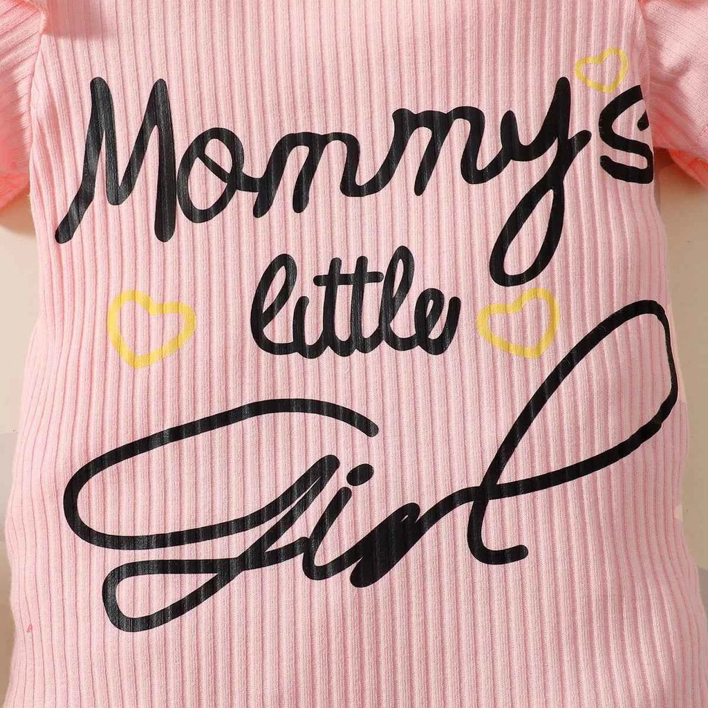 Girls Casual Summer Letter Print Short Sleeve Triangle Blanket Dress + Denim Skirt Two-Piece Set Infant Outfit