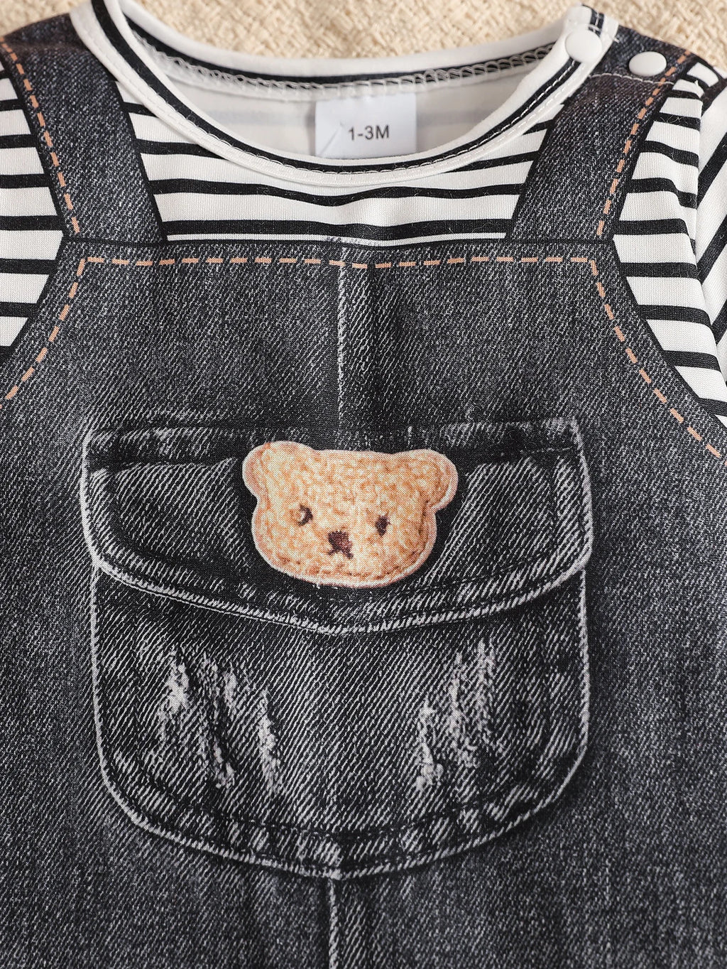 Baby Boy Summer Striped Splicing Imitation Cowboy Printed Fake Pocket Bear jumpsuit Shorts