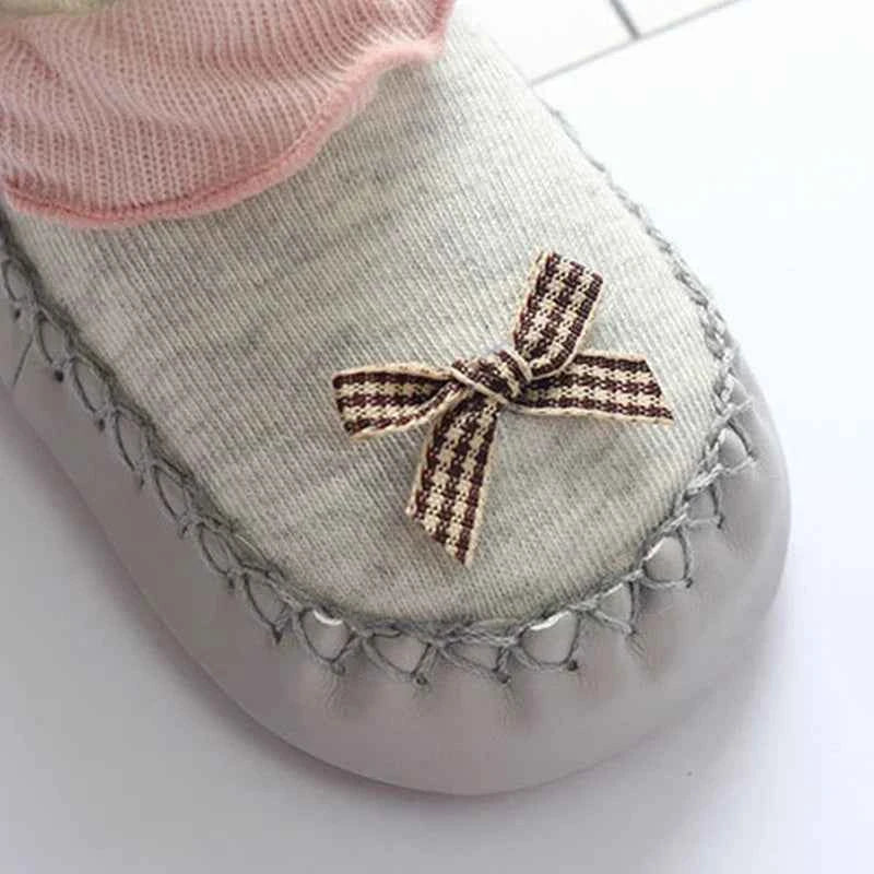 Baby Walking Socks Soft Sole Shoes 0-2Year Newborn Early Education Adhesive Anti Slip Floor Sock Cute Bow Shoe Kids Footwear