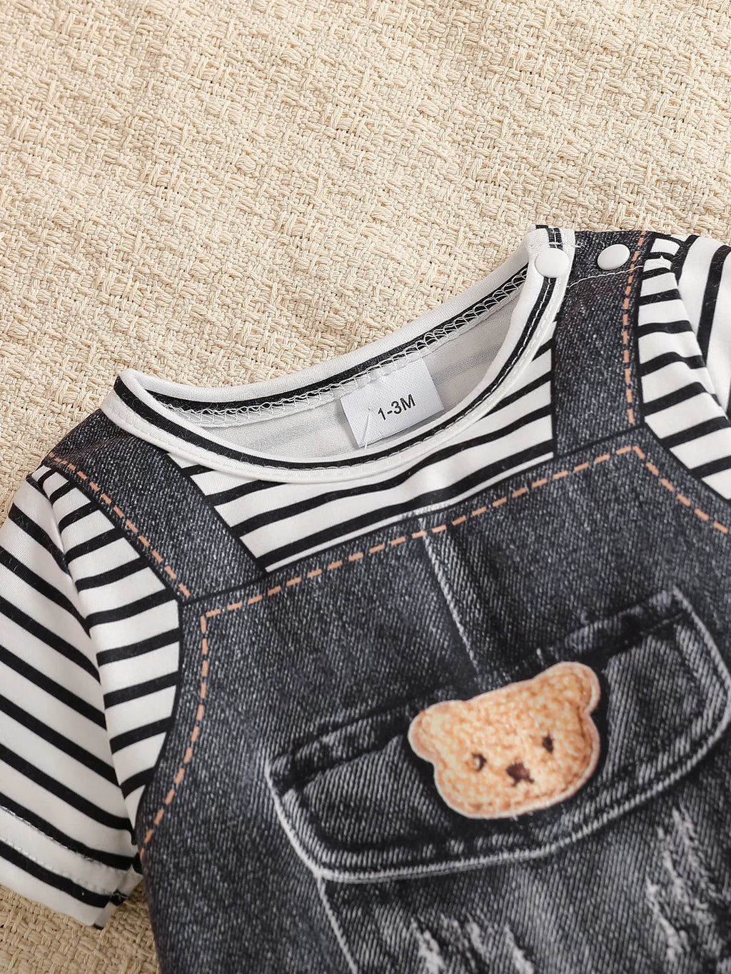 Baby Boy Summer Striped Splicing Imitation Cowboy Printed Fake Pocket Bear jumpsuit Shorts