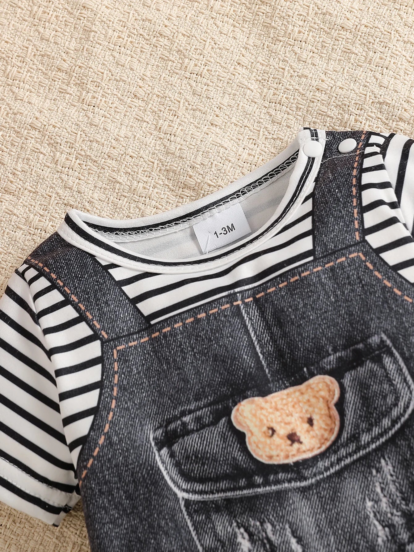 Baby Boy Summer Striped Splicing Imitation Cowboy Printed Fake Pocket Bear jumpsuit Shorts