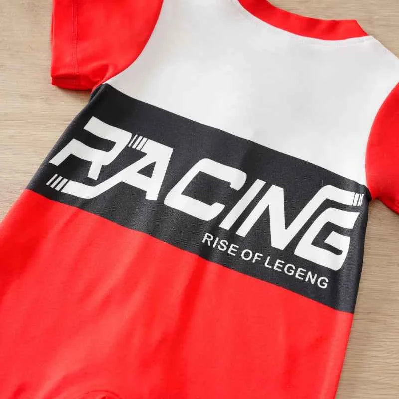 Summer Baby Boy Racing Car Print Romper Newborn Infant Short Sleeve Knitted Onesie Comfortable Soft Trendy Outfit